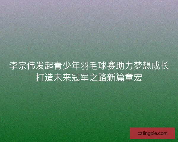李宗伟发起青少年羽毛球赛助力梦想成长打造未来冠军之路新篇章宏
